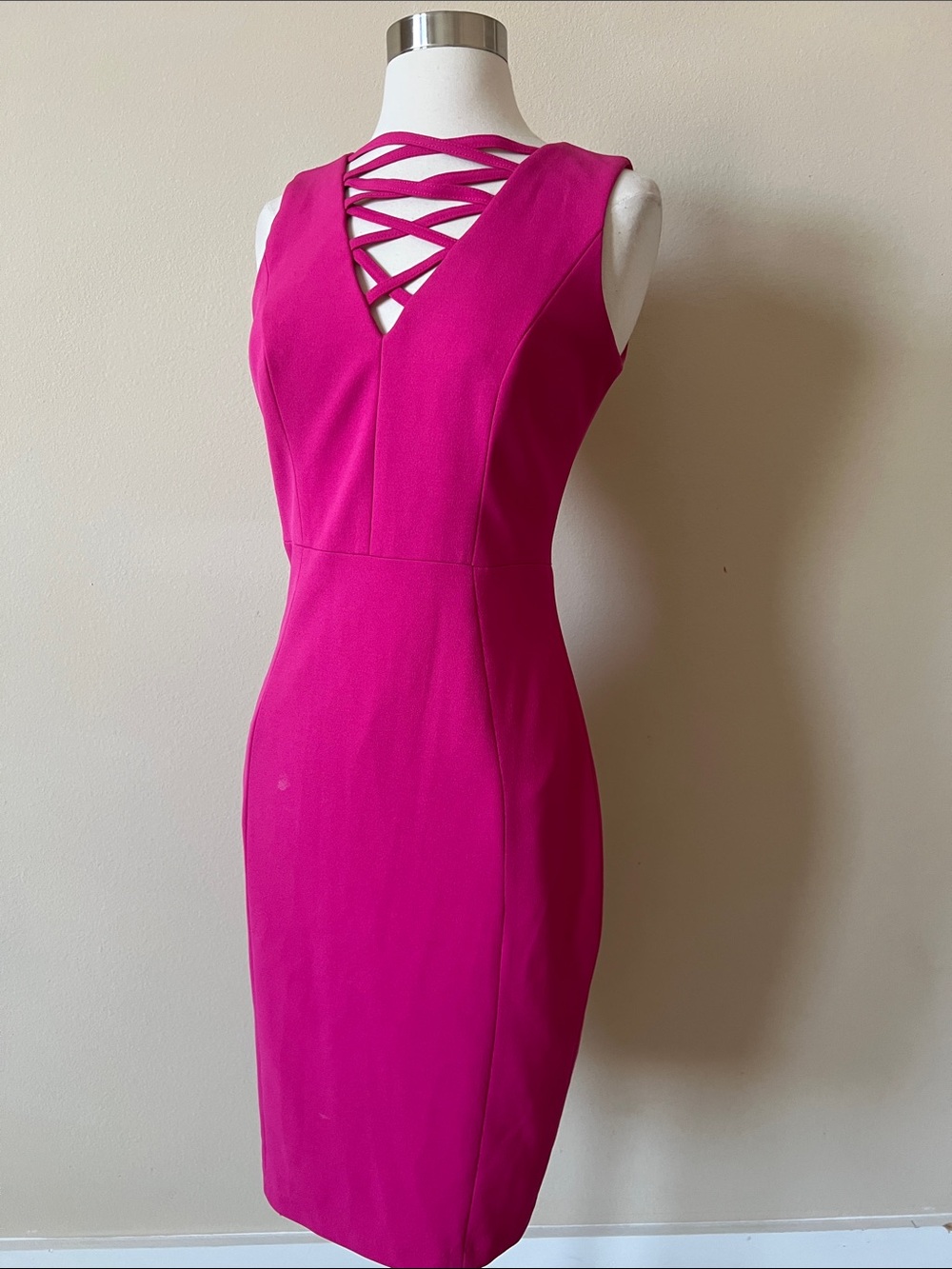 Fuchsia Sleeveless Sheath Dress with Crisscross V-Neck